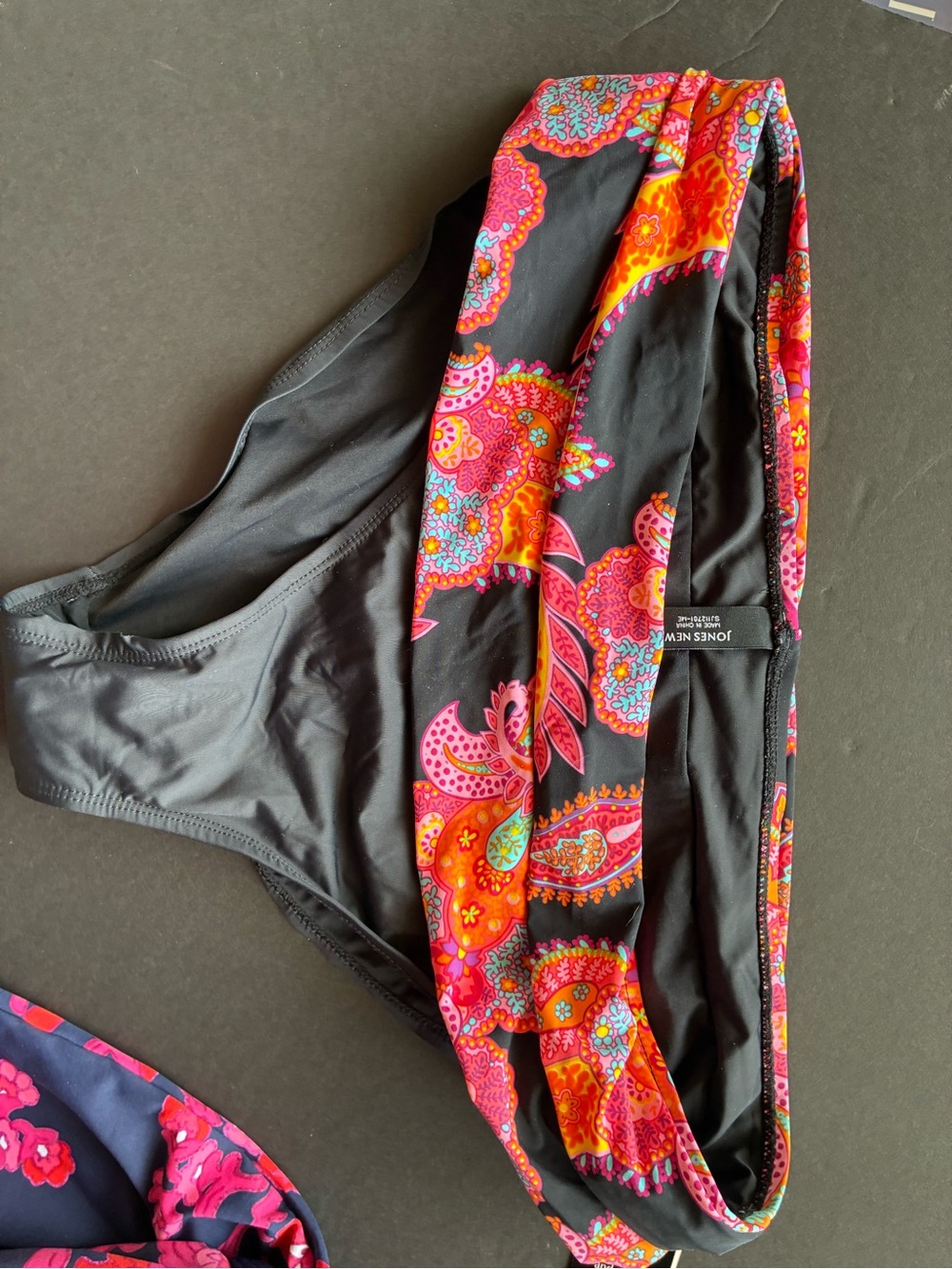 Jones New York Black Bikini Bottom with Pink and Orange Paisley Trim